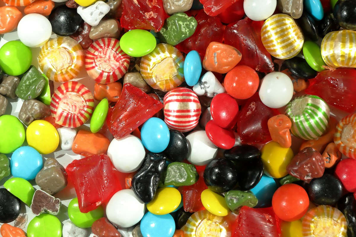 Colourful sweets and sugared almonds